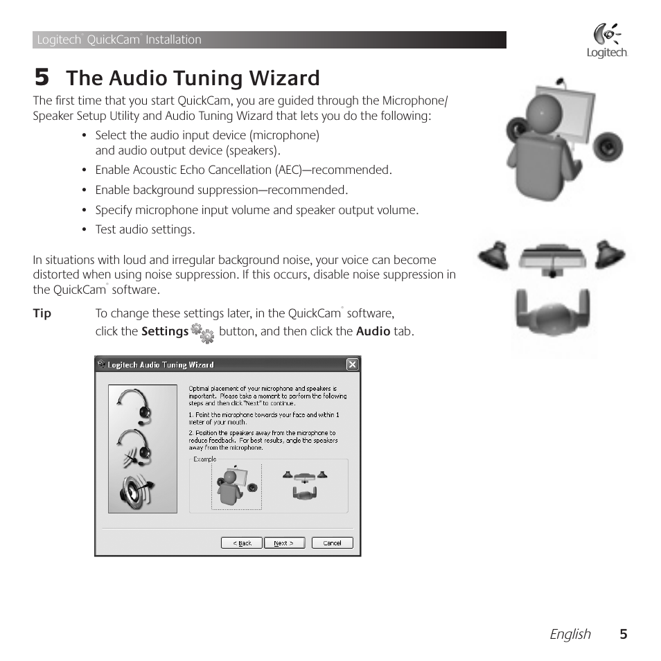 The .audio .tuning .wizard | Logitech QuickCam Communicate Deluxe V-UBE43 User Manual | Page 5 / 116