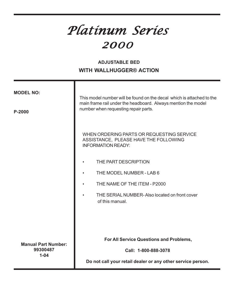 Platinum series | Leggett & Platt P-2000 User Manual | Page 11 / 11