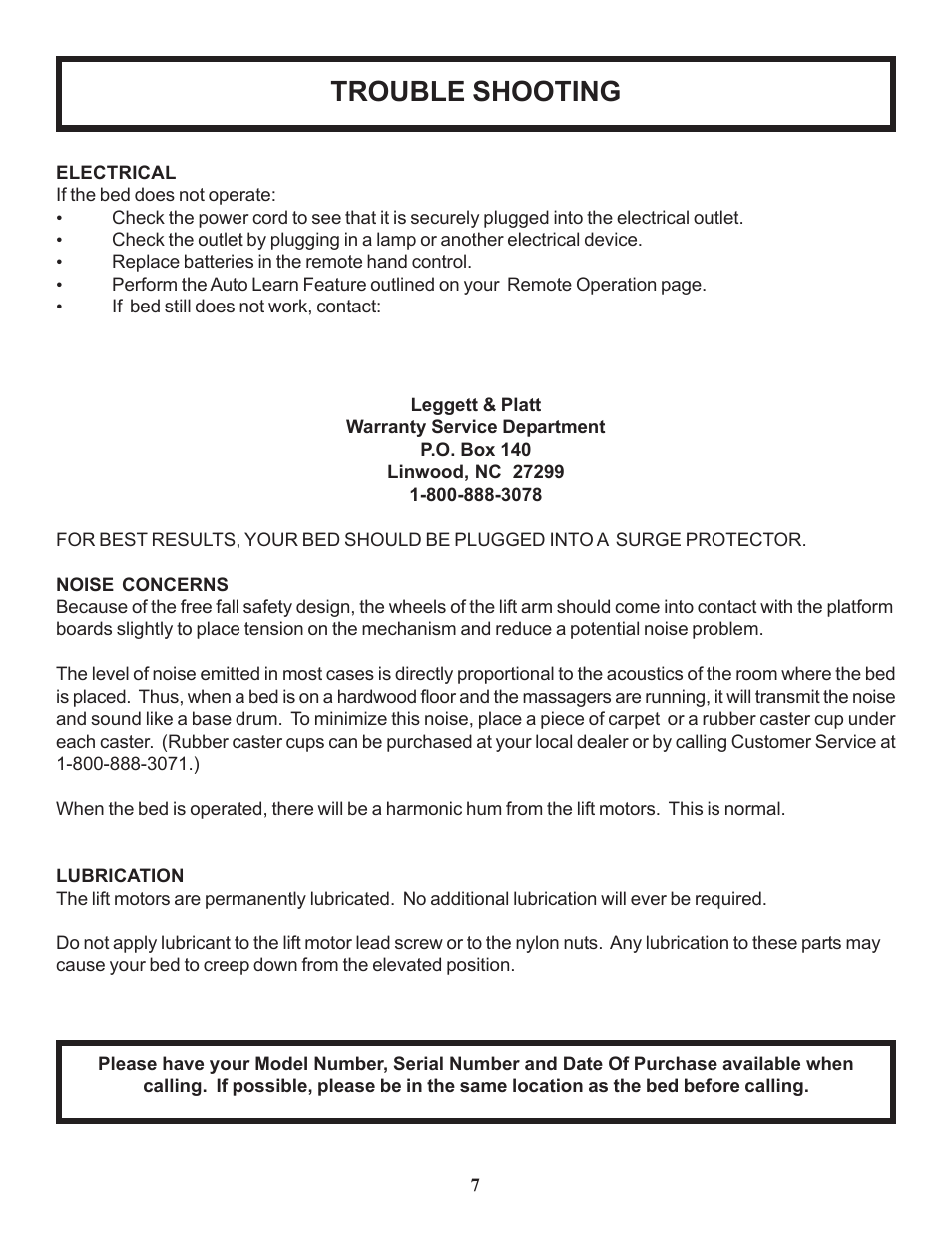 Trouble shooting | Leggett & Platt P-2000 User Manual | Page 8 / 11