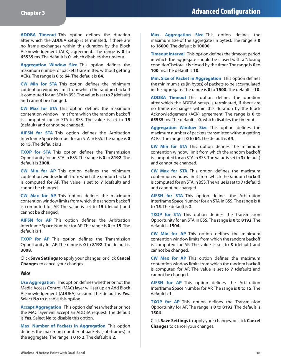 Advanced configuration | Linksys WAP610N User Manual | Page 13 / 41