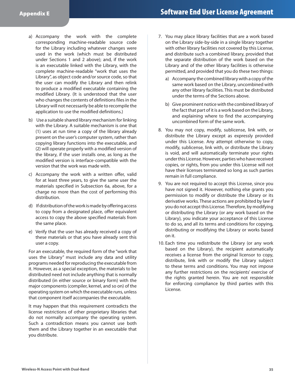 Software end user license agreement | Linksys WAP610N User Manual | Page 38 / 41