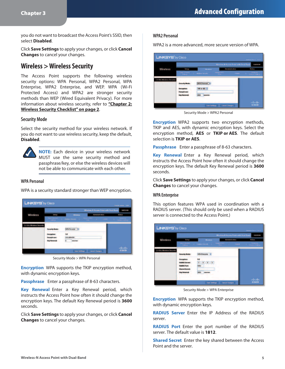 Wireless > wireless security, Advanced configuration | Linksys WAP610N User Manual | Page 8 / 41