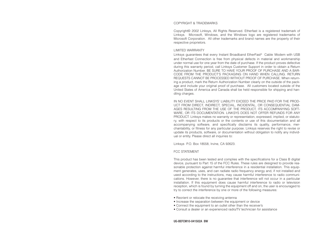 Linksys EtherFast BEFCMU10 User Manual | Page 2 / 18
