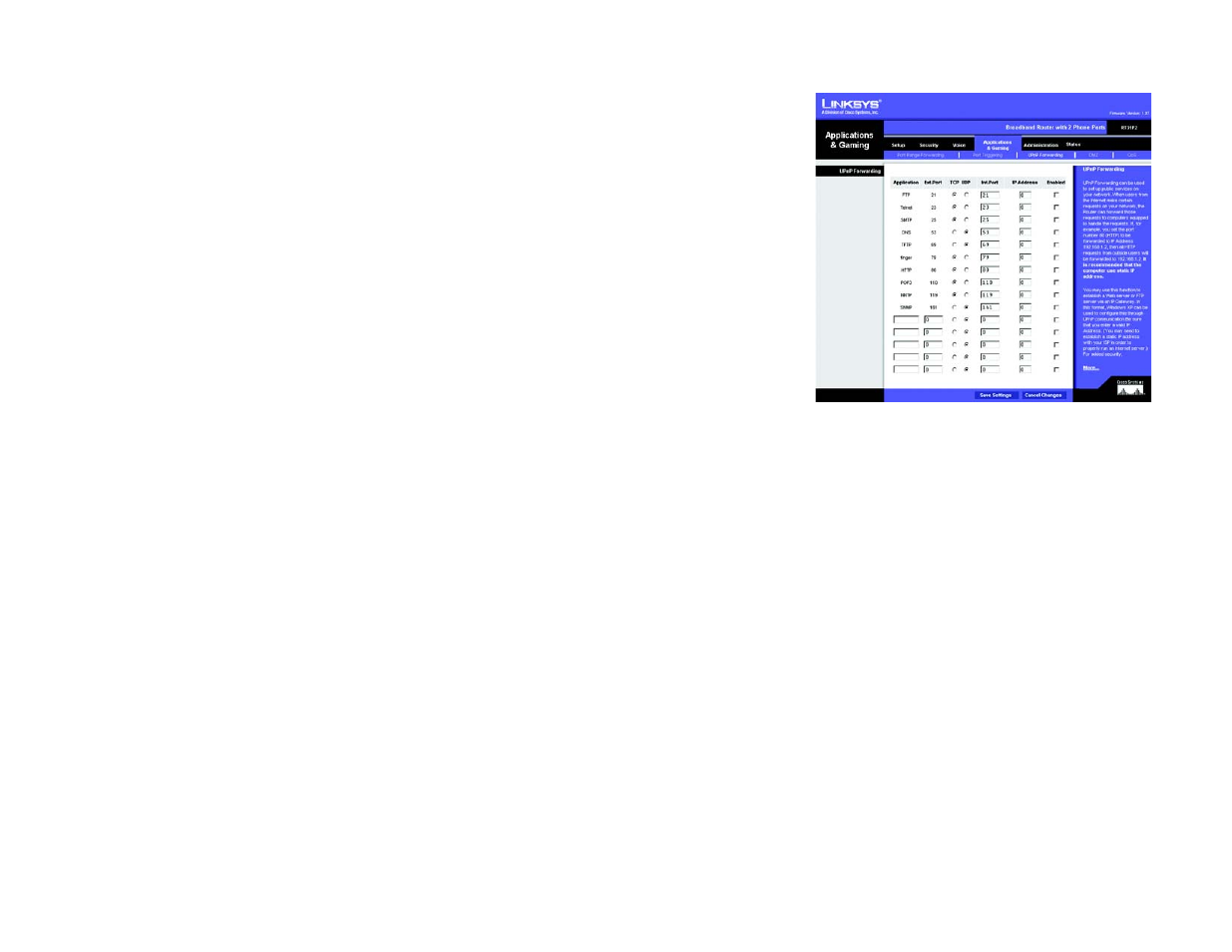 The applications & gaming tab - upnp forwarding | Linksys RT31P2-NA User Manual | Page 40 / 81