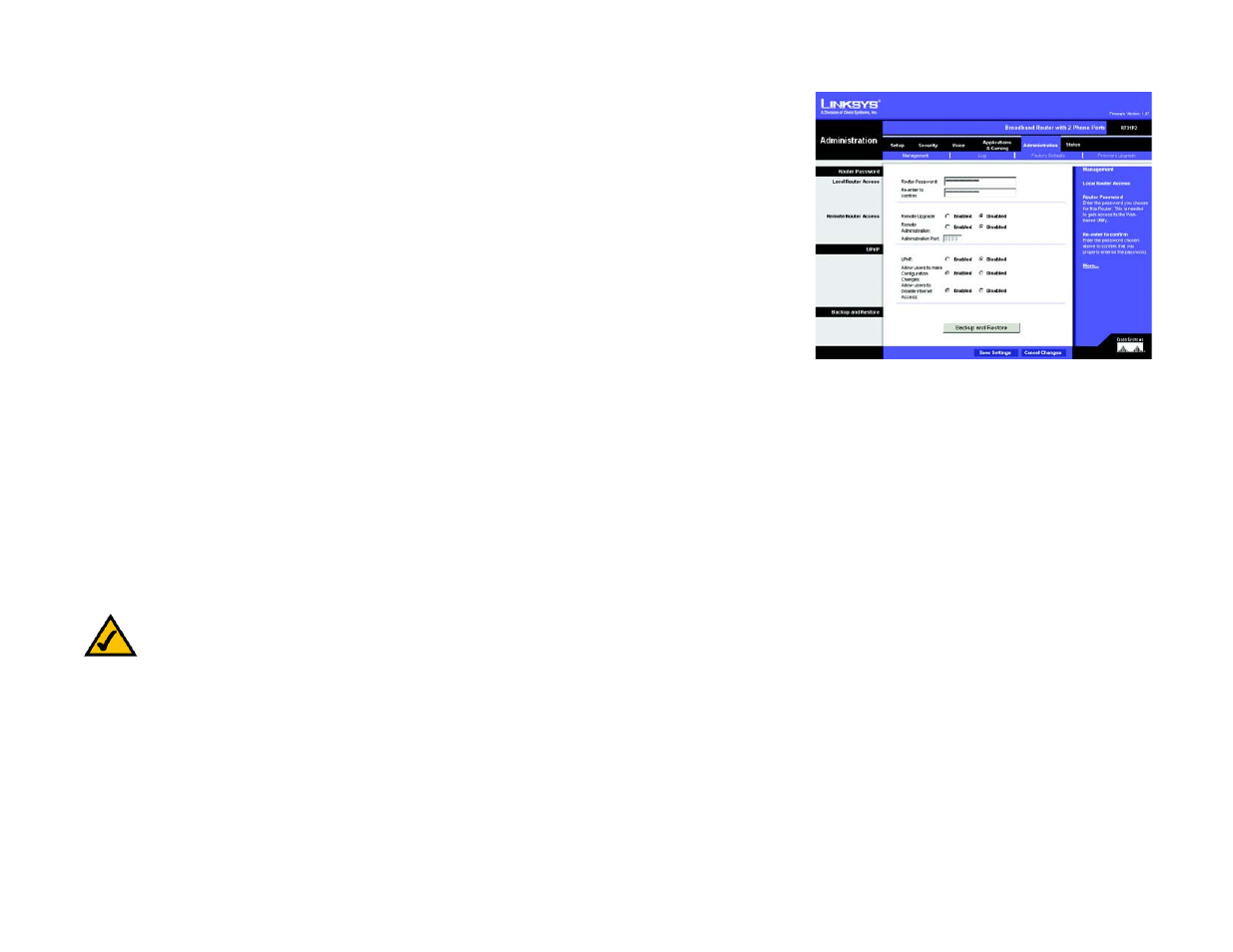 The administration tab - management | Linksys RT31P2-NA User Manual | Page 45 / 81