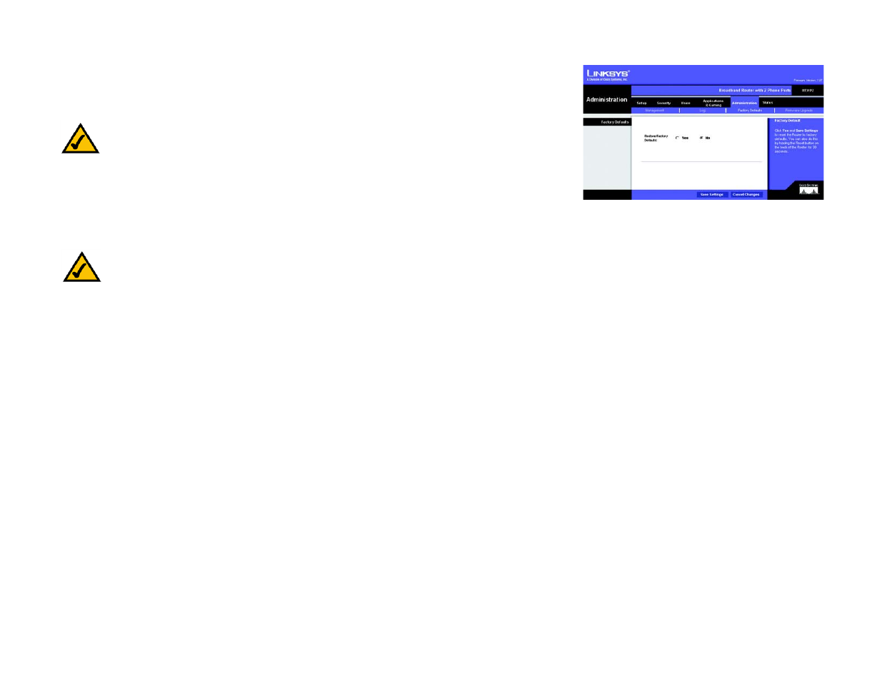 The administration tab - factory defaults | Linksys RT31P2-NA User Manual | Page 48 / 81