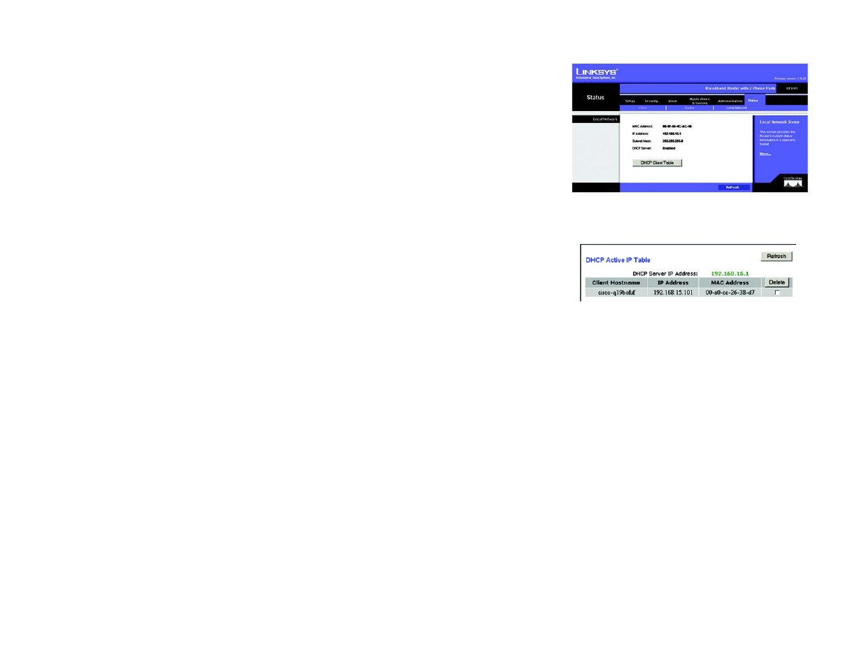 The status tab - local network | Linksys RT31P2-NA User Manual | Page 52 / 81