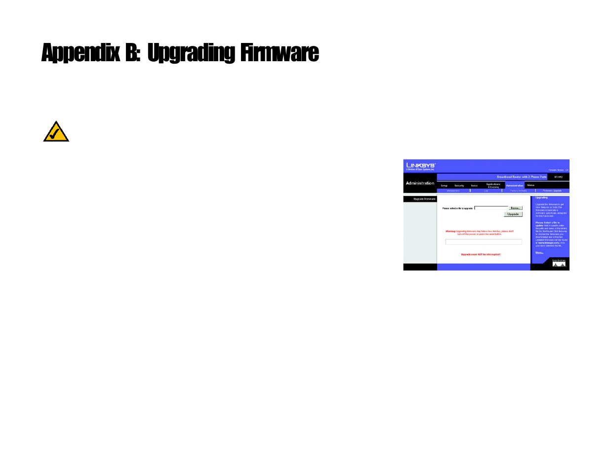 Appendix b: upgrading firmware | Linksys RT31P2-NA User Manual | Page 68 / 81