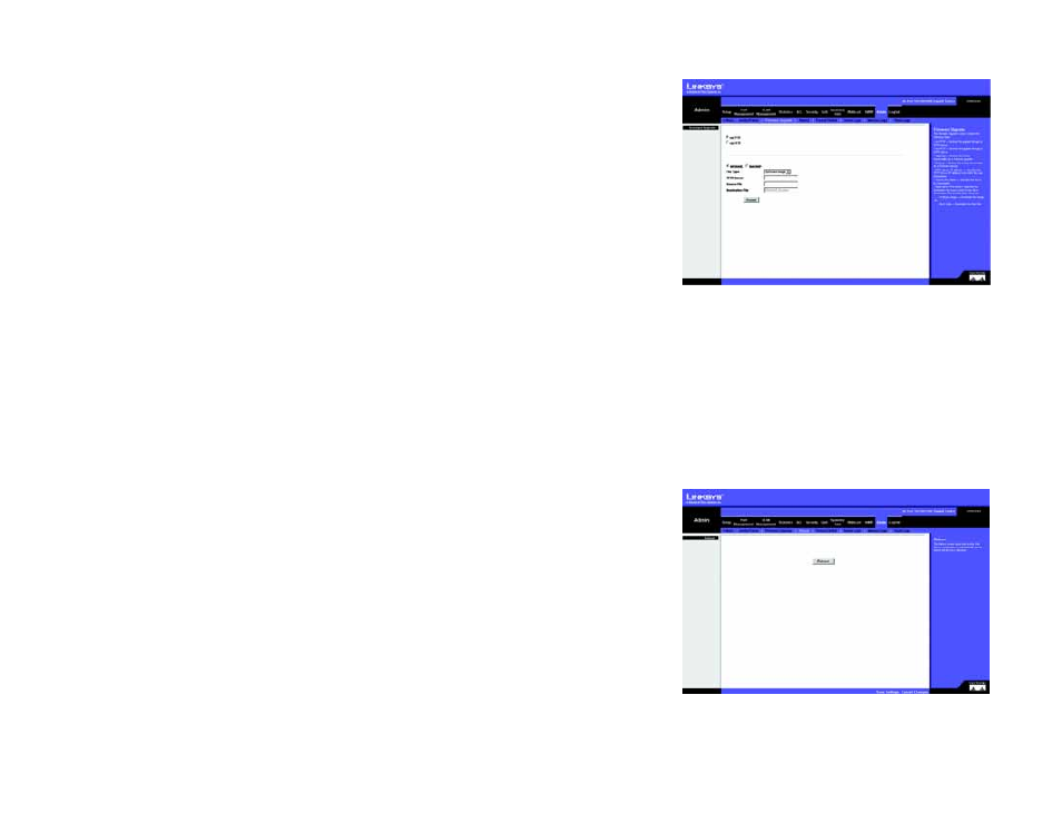 Admin tab - firmware upgrade, Admin tab - reboot | Linksys SRW2024 User Manual | Page 101 / 134