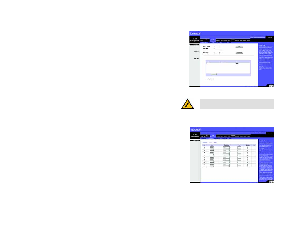 Vlan management tab - create vlan, Vlan management tab - port setting | Linksys SRW2024 User Manual | Page 51 / 134