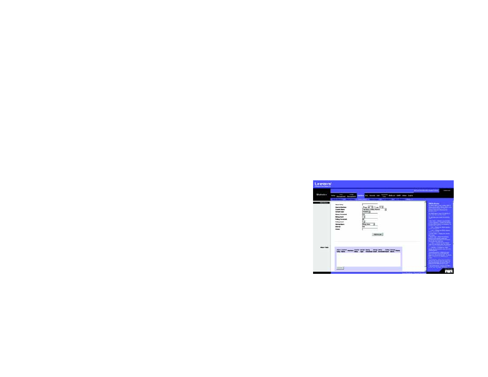 Statistics tab - rmon alarm | Linksys SRW2024 User Manual | Page 58 / 134