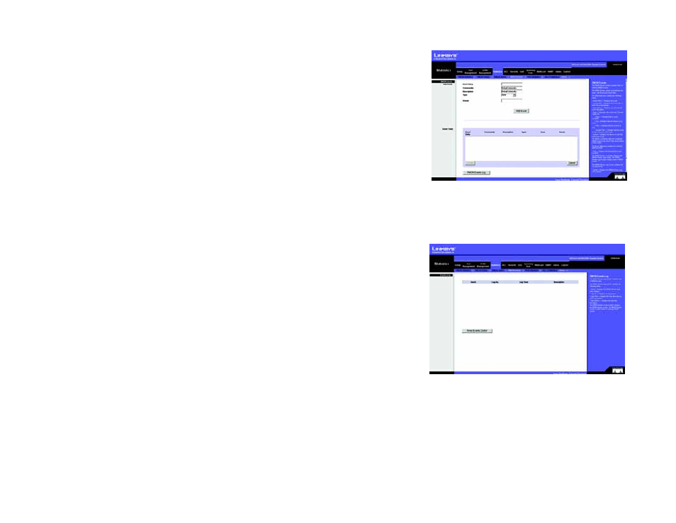 Statistics tab - rmon events | Linksys SRW2024 User Manual | Page 60 / 134