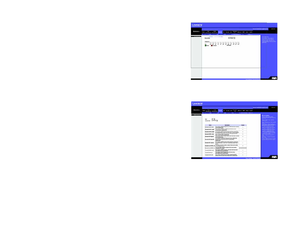 Statistics tab - port utilization, Statistics tab - 802.1x statistics | Linksys SRW2024 User Manual | Page 61 / 134