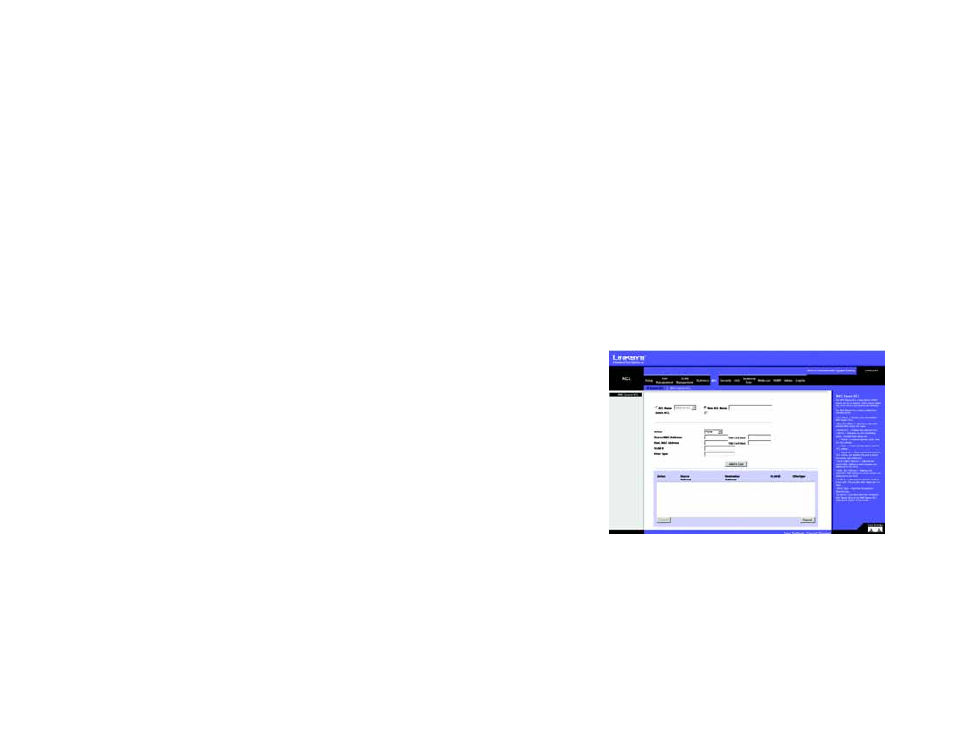 Acl tab - mac based acl | Linksys SRW2024 User Manual | Page 65 / 134