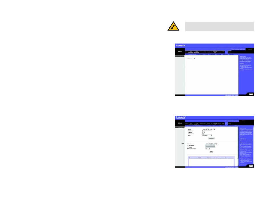 Admin tab - jumbo frames, Admin tab - static address | Linksys SRW2024 User Manual | Page 96 / 134