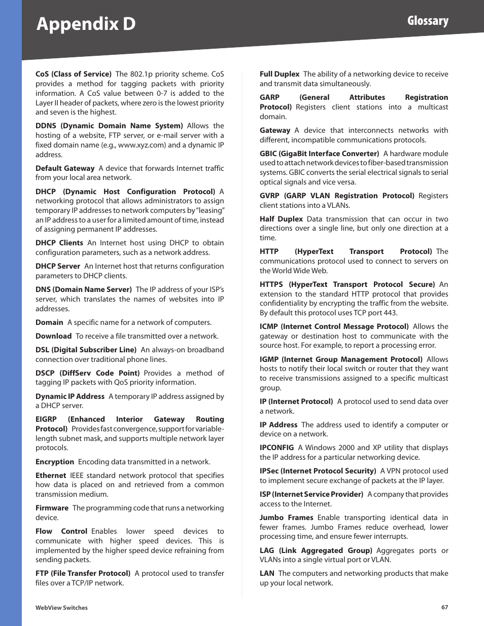 Appendix d, Glossary | Linksys BUSINESS SERIES SRW224G4 User Manual | Page 74 / 96