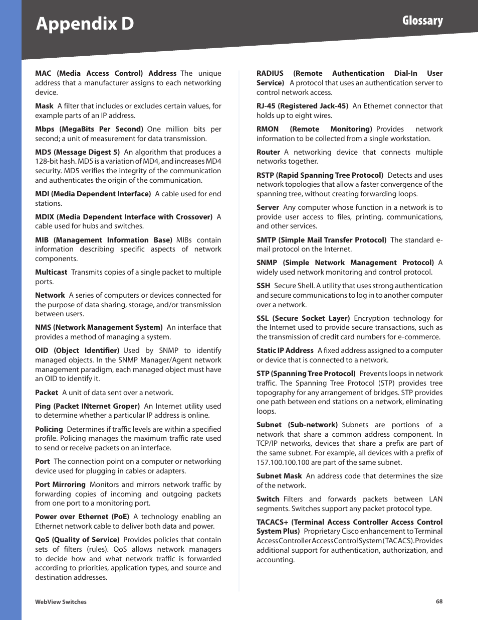 Appendix d, Glossary | Linksys BUSINESS SERIES SRW224G4 User Manual | Page 75 / 96