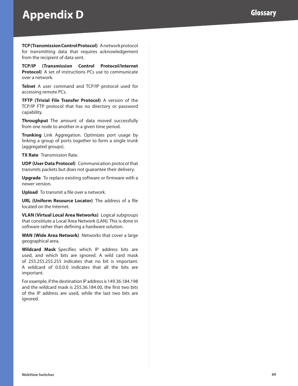 Appendix d, Glossary | Linksys BUSINESS SERIES SRW224G4 User Manual | Page 76 / 96