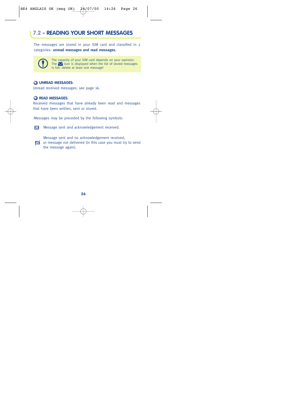 2 - reading your short messages | Alcatel One Touch 301 User Manual | Page 28 / 64