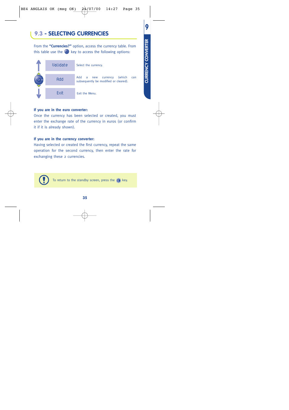 3 - selecting currencies | Alcatel One Touch 301 User Manual | Page 37 / 64