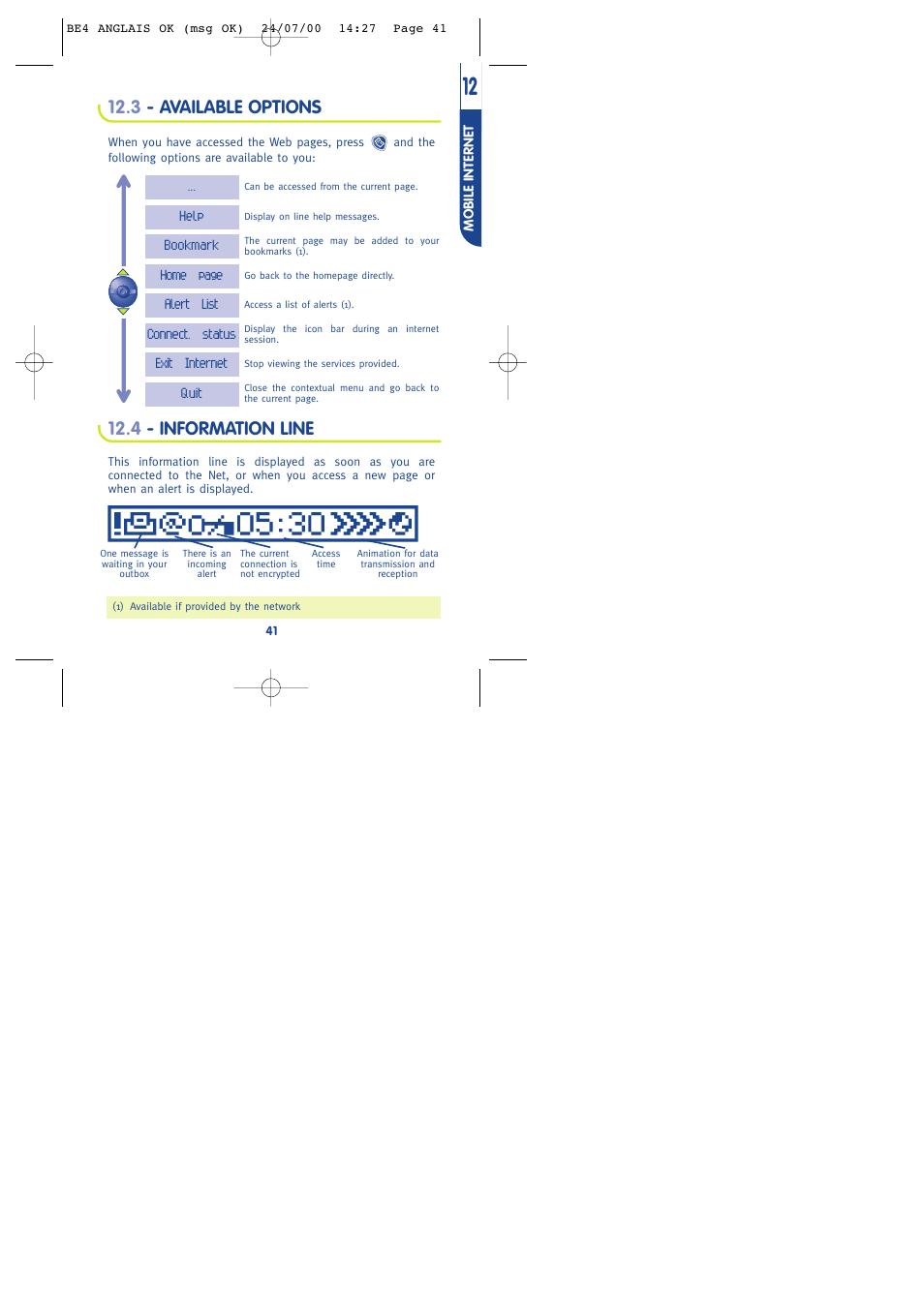 3 - available options, 4 - information line | Alcatel One Touch 301 User Manual | Page 43 / 64