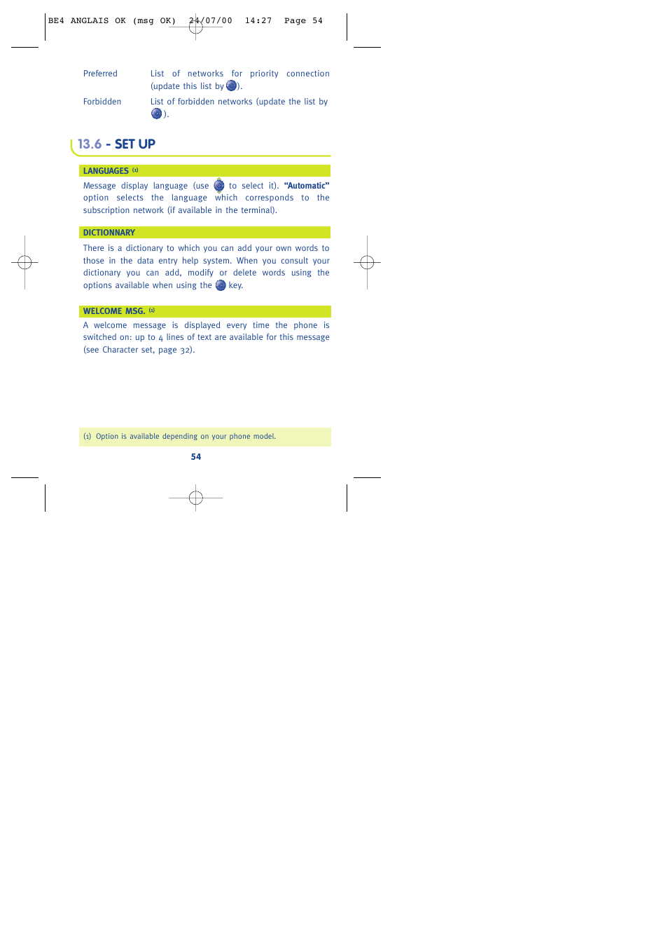 6 - set up | Alcatel One Touch 301 User Manual | Page 56 / 64