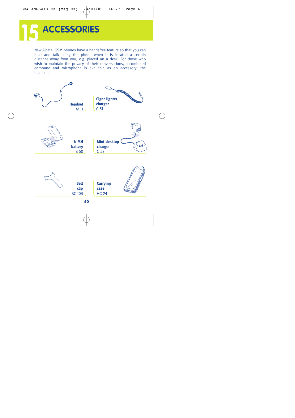 Accessories | Alcatel One Touch 301 User Manual | Page 62 / 64