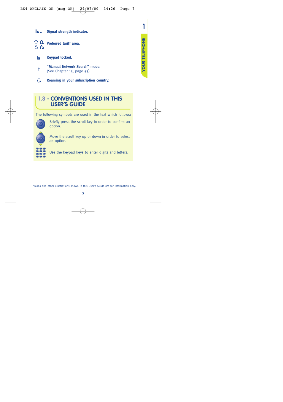 3 - conventions used in this user’s guide | Alcatel One Touch 301 User Manual | Page 9 / 64