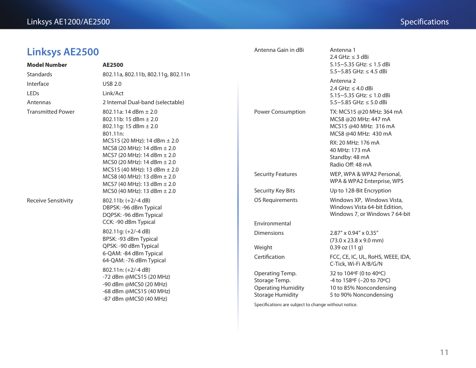 Linksys﻿ae1200, Linksys ae2500 | Linksys USB NETWORK ADAPTER AE2500 User Manual | Page 13 / 14