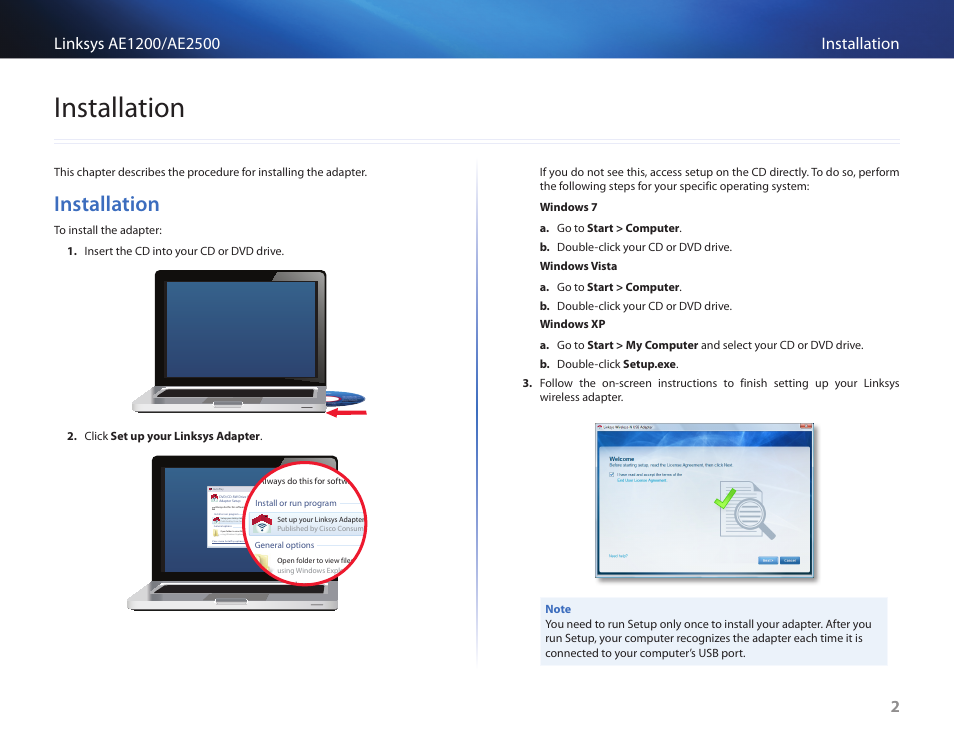 Installation | Linksys USB NETWORK ADAPTER AE2500 User Manual | Page 4 / 14