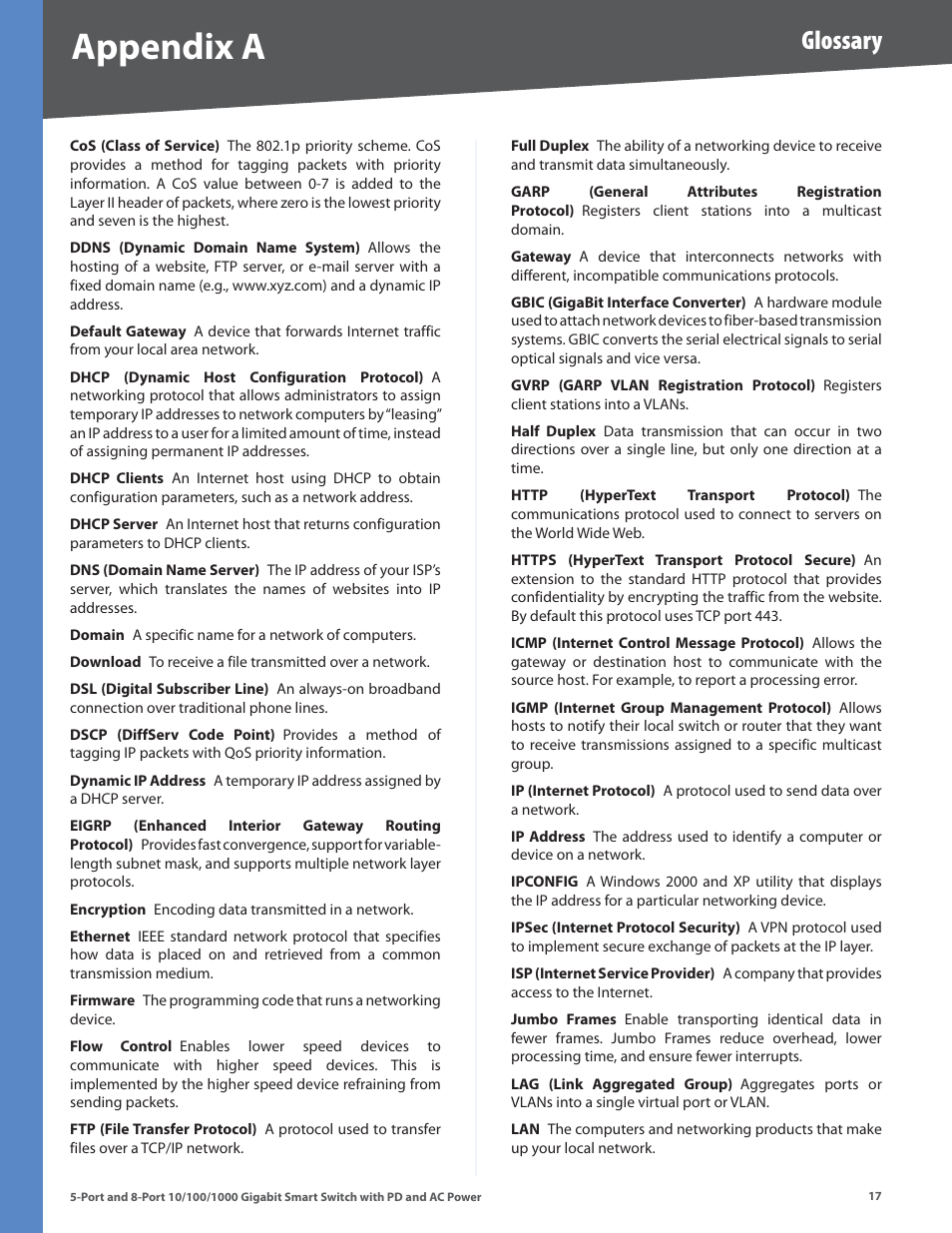 Appendx a, Glossary | Linksys CISCO SLM2008 User Manual | Page 21 / 32