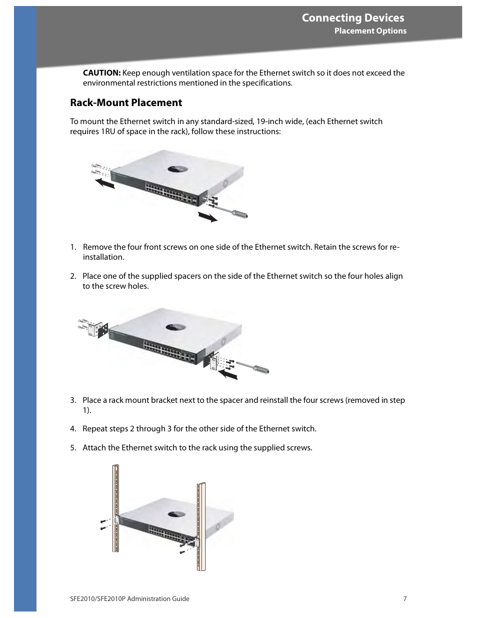 Rack-mount placement, Connecting devices | Linksys SFE2010 User Manual | Page 10 / 67