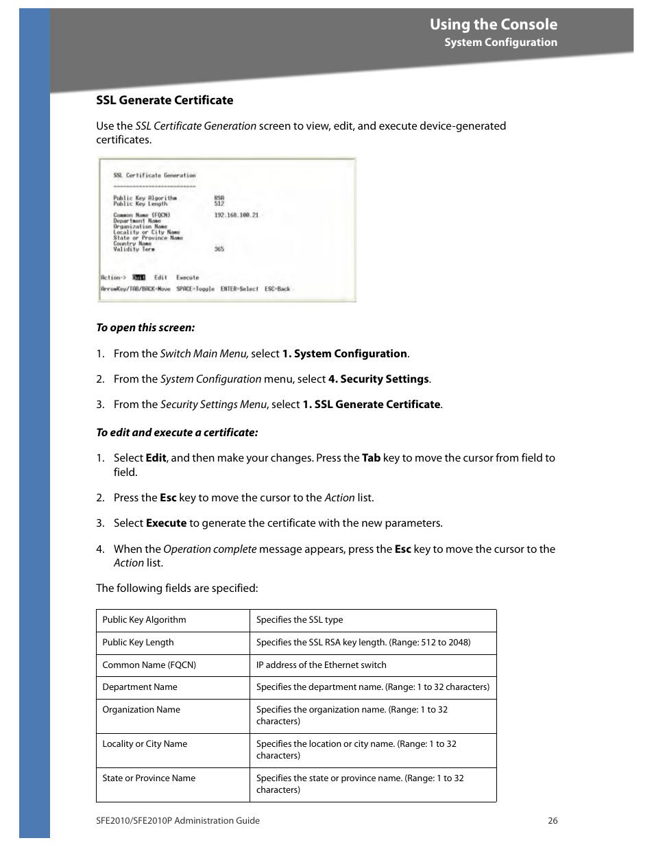 Using the console | Linksys SFE2010 User Manual | Page 29 / 67
