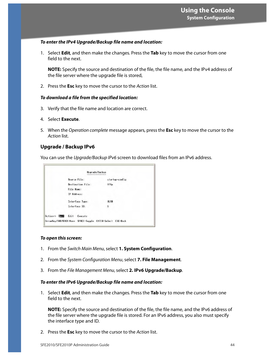 Using the console | Linksys SFE2010 User Manual | Page 47 / 67