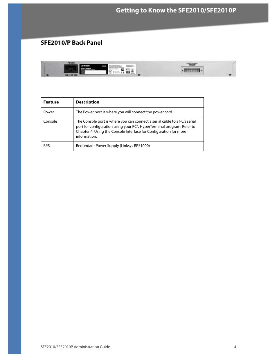 Sfe2010/p back panel | Linksys SFE2010 User Manual | Page 7 / 67
