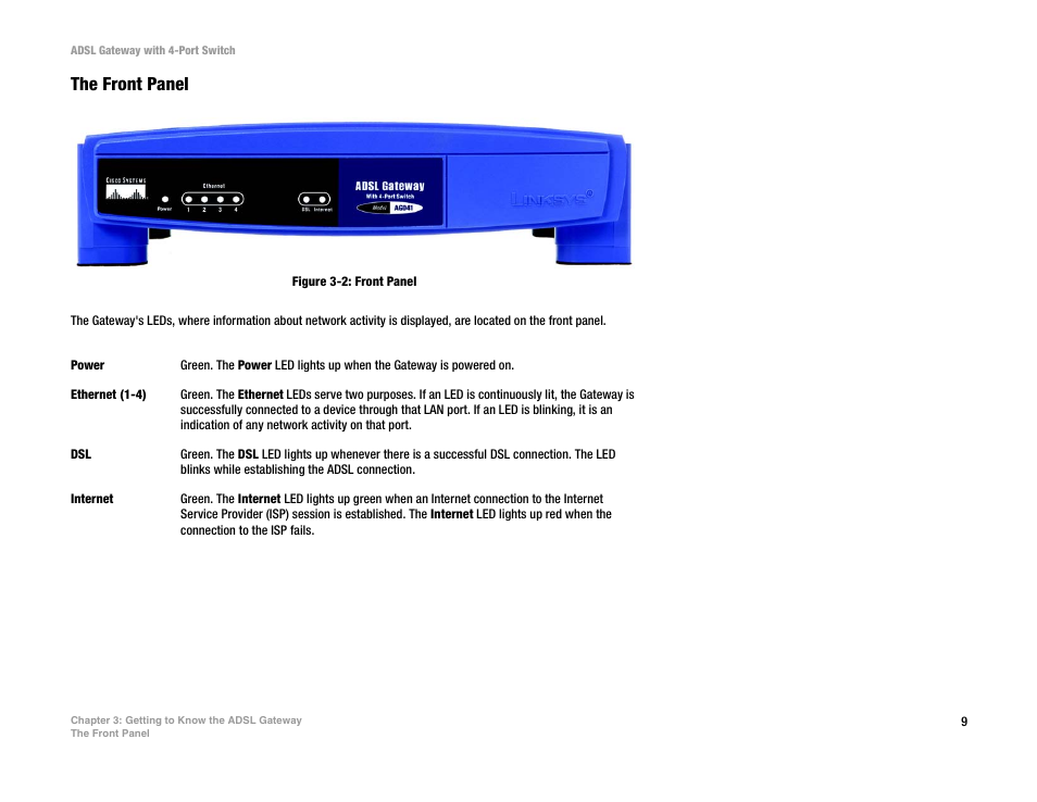 The front panel | Linksys AG041 (EU) User Manual | Page 16 / 80