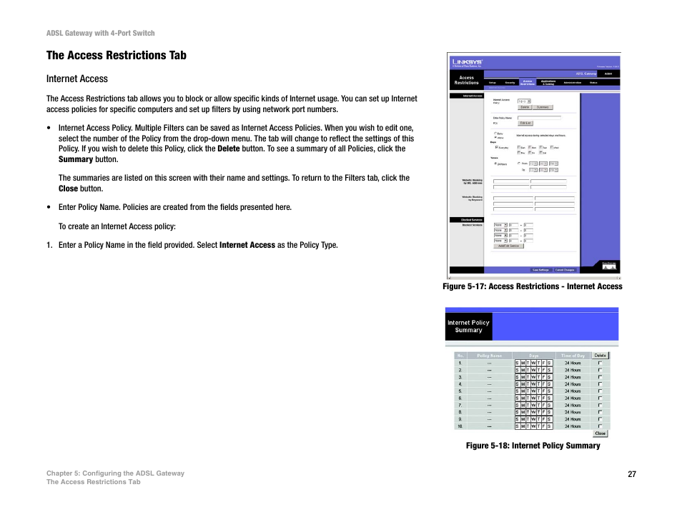 The access restrictions tab | Linksys AG041 (EU) User Manual | Page 34 / 80