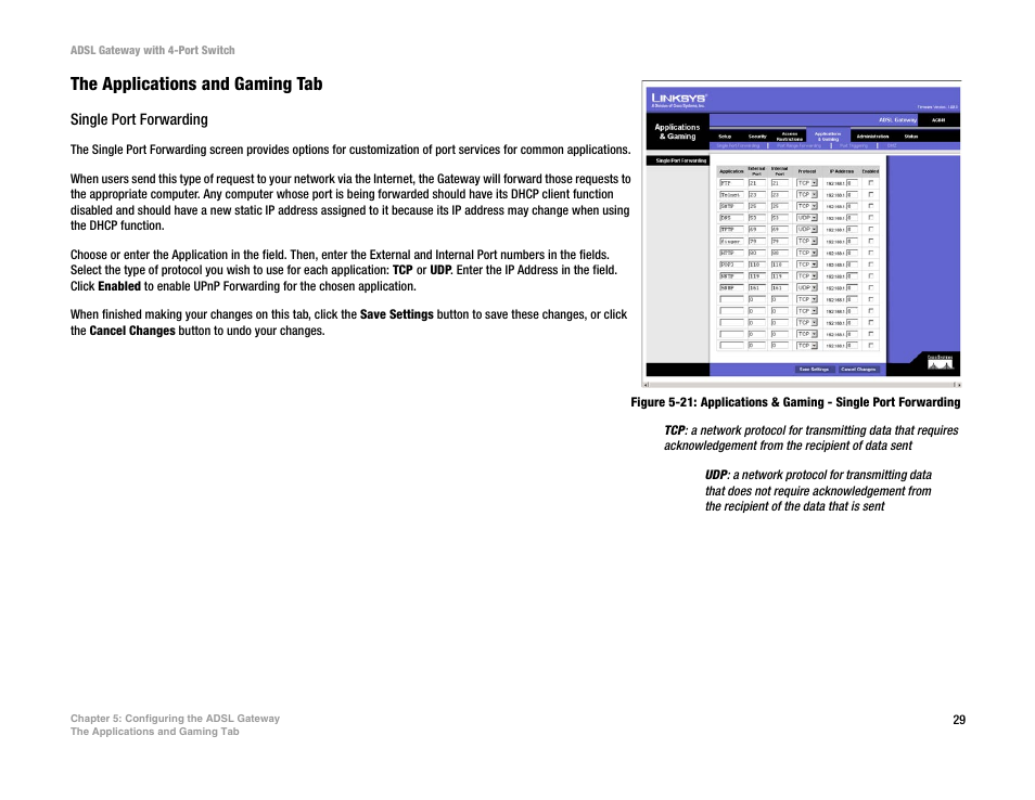 The applications and gaming tab | Linksys AG041 (EU) User Manual | Page 36 / 80