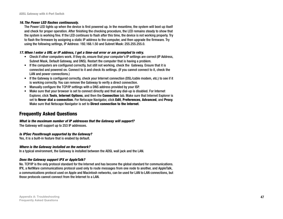 Frequently asked questions | Linksys AG041 (EU) User Manual | Page 54 / 80