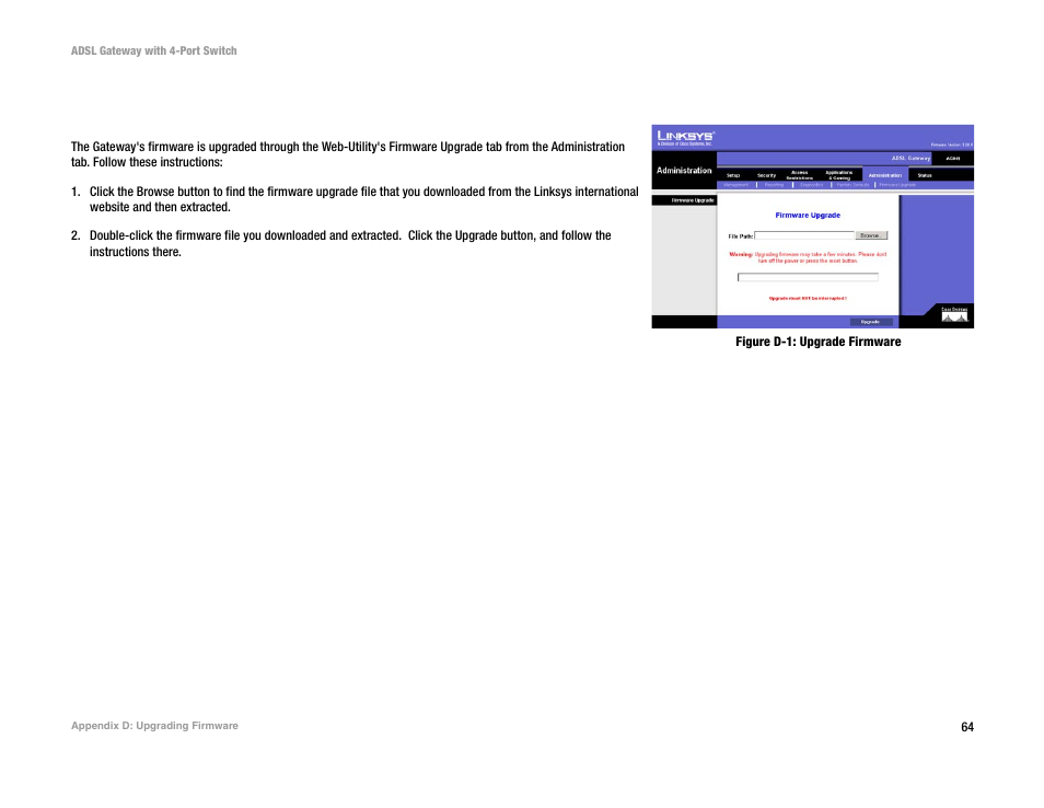 Appendix d: upgrading firmware | Linksys AG041 (EU) User Manual | Page 71 / 80