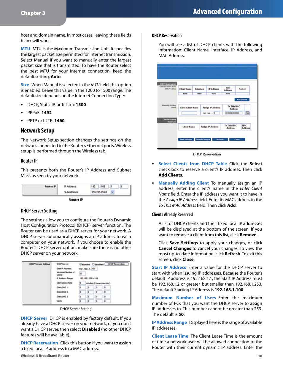 Advanced configuration, Network setup | Linksys IWIRELESS-N WRT160N User Manual | Page 11 / 168
