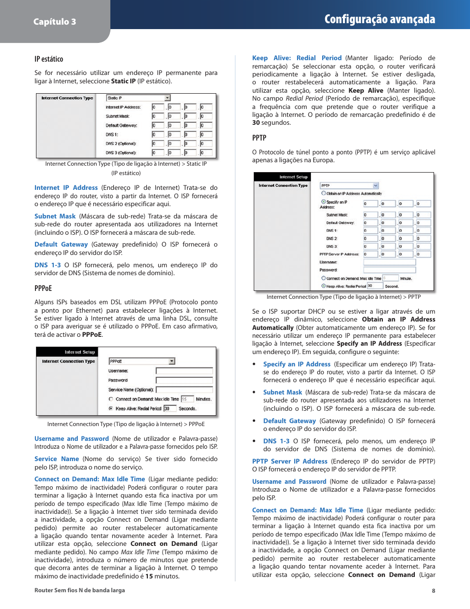 Configuração avançada, Capítulo 3 | Linksys IWIRELESS-N WRT160N User Manual | Page 121 / 168