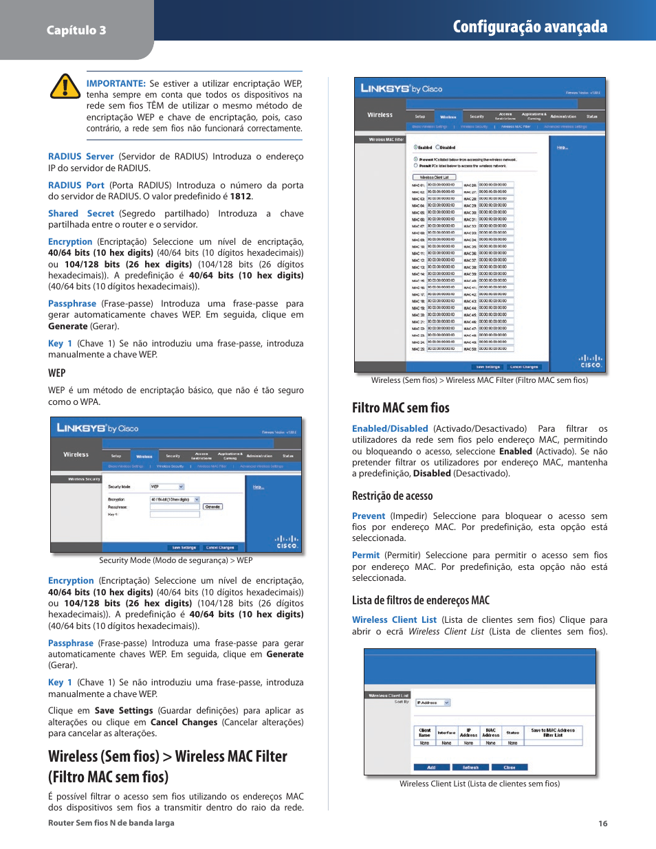 Configuração avançada, Filtro mac sem fios | Linksys IWIRELESS-N WRT160N User Manual | Page 129 / 168