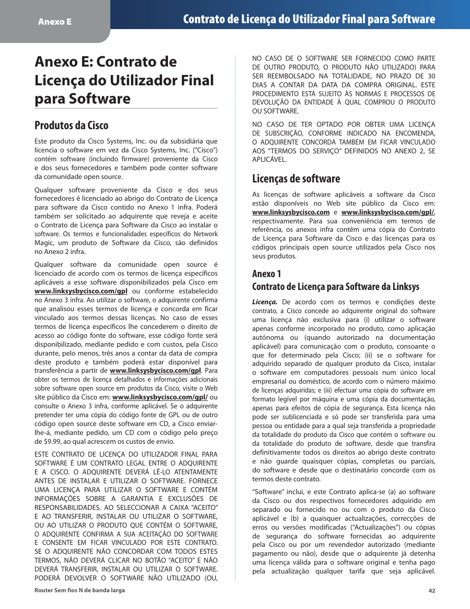 Produtos da cisco, Licenças de software, Produtos da cisco licenças de software | Linksys IWIRELESS-N WRT160N User Manual | Page 155 / 168