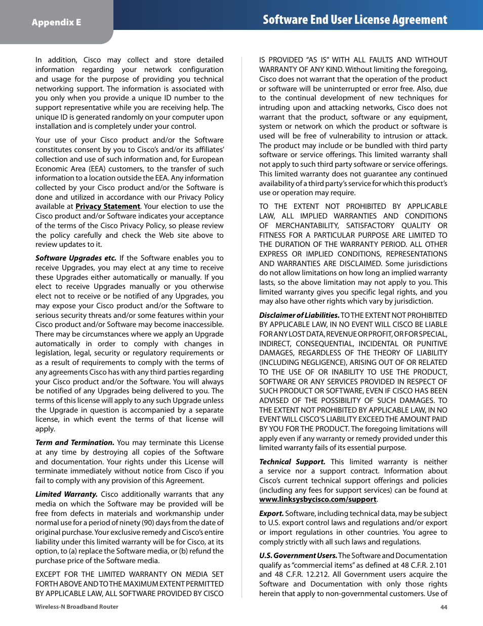 Software end user license agreement | Linksys IWIRELESS-N WRT160N User Manual | Page 45 / 168