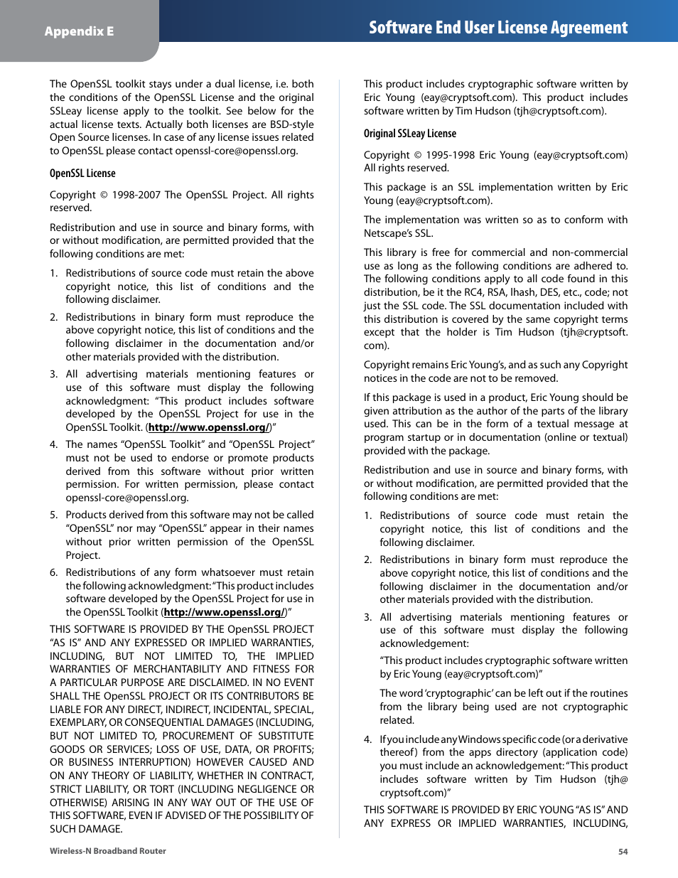 Software end user license agreement | Linksys IWIRELESS-N WRT160N User Manual | Page 55 / 168