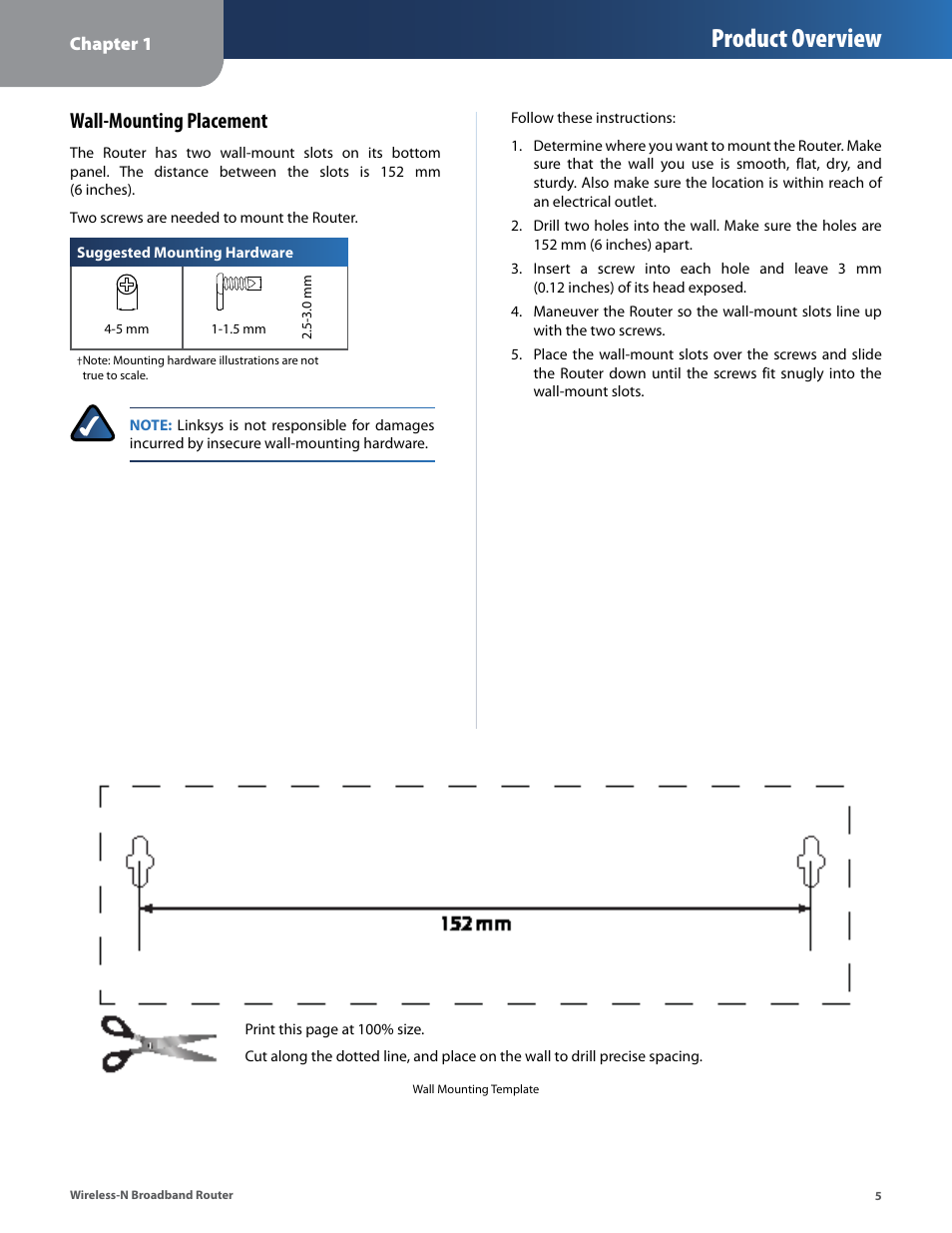 Product overview, Wall-mounting placement | Linksys IWIRELESS-N WRT160N User Manual | Page 6 / 168