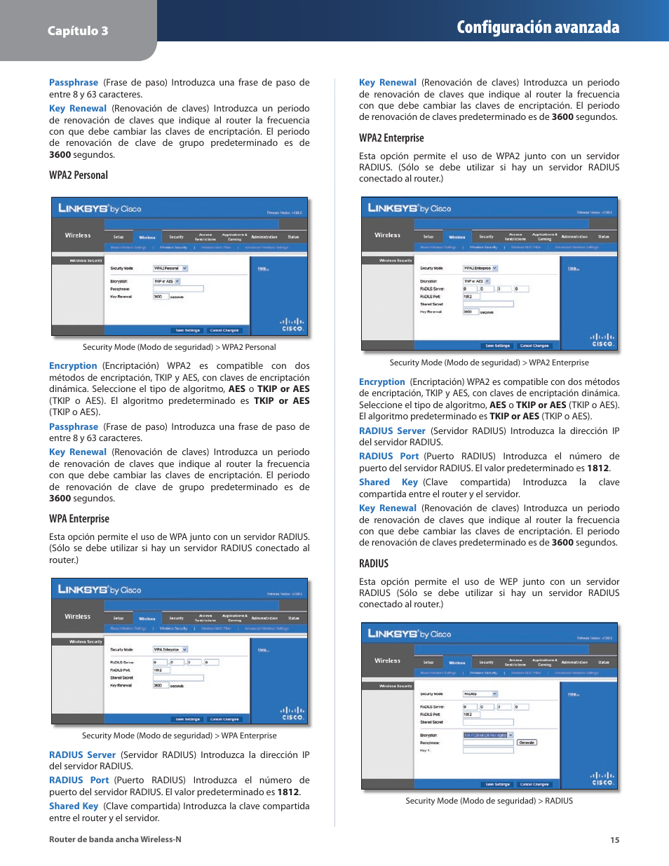 Configuración avanzada, Capítulo 3 | Linksys IWIRELESS-N WRT160N User Manual | Page 72 / 168