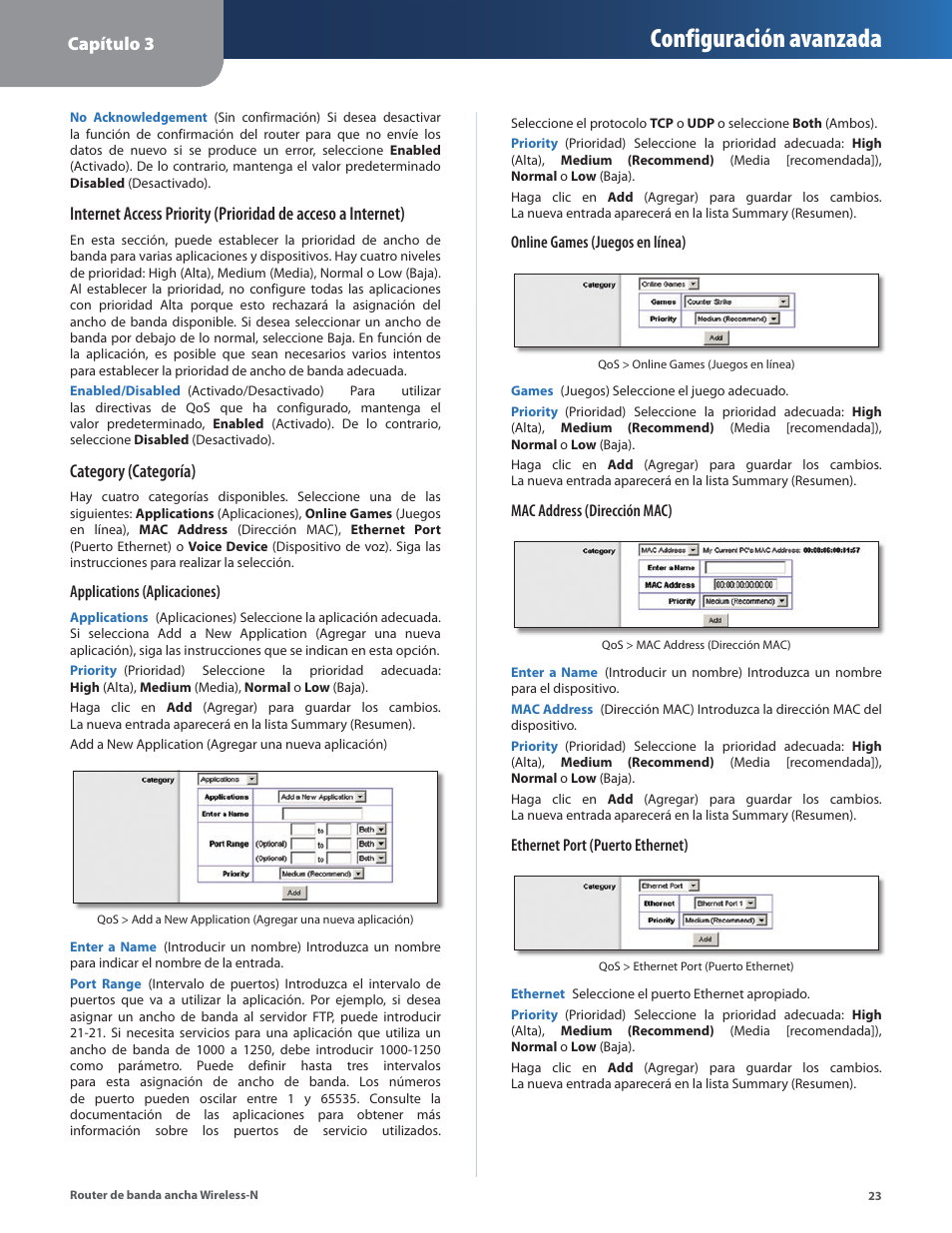 Configuración avanzada, Capítulo 3, Category (categoría) | Linksys IWIRELESS-N WRT160N User Manual | Page 80 / 168