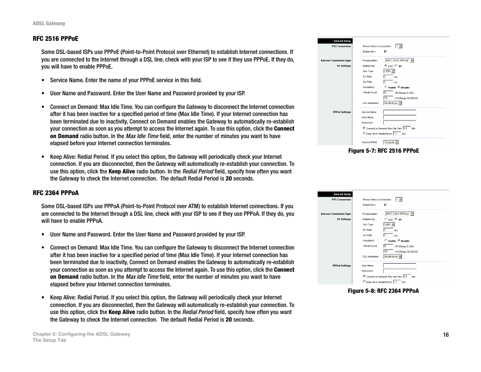 Figure 5-7: rfc 2516 pppoe, Figure 5-8: rfc 2364 pppoa | Linksys AG300 User Manual | Page 22 / 78